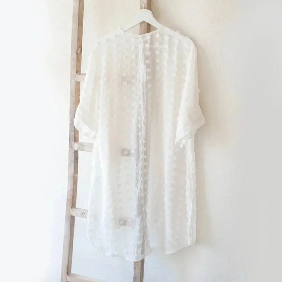 NWT! MAURICES SHEER CREAM WHITE SWISS DOT LACE MESH KIMONO SZ M - Picture 5 of 10